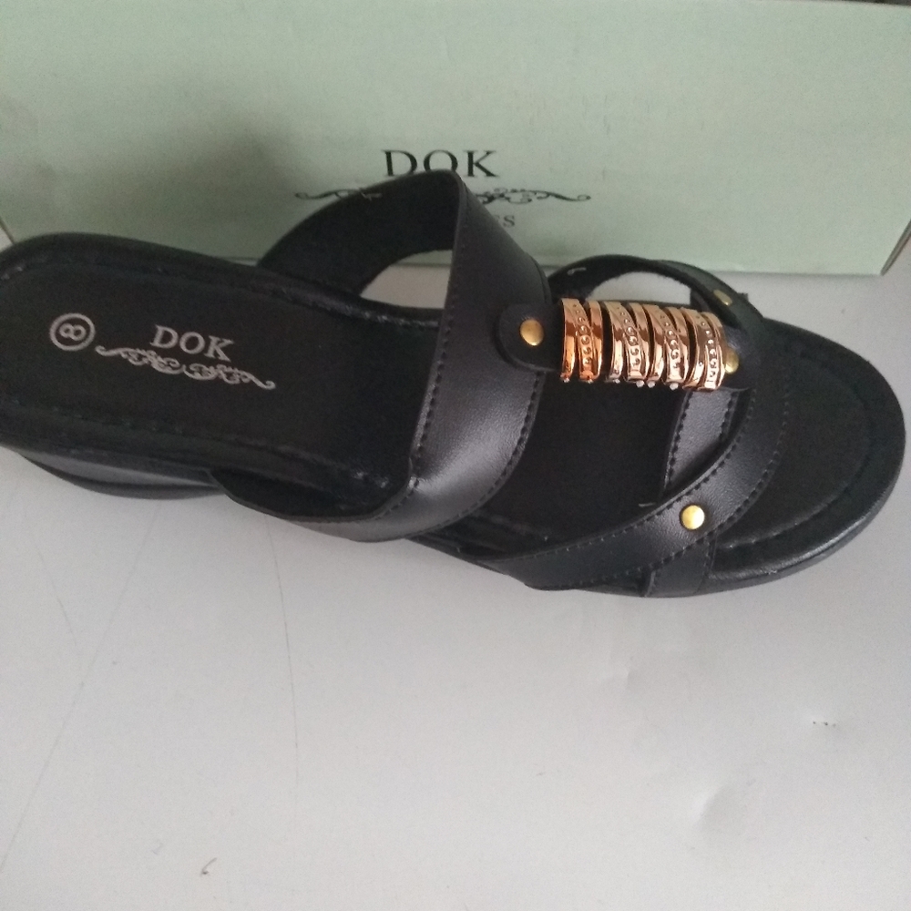 Black Wedge Sandals .